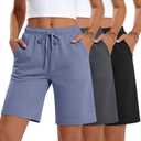 Neer 3 Pack Women's Bermuda Shorts, Jogger Yoga Sweat Walking Short Running Knee Length Sport Drawstring Shorts with Pockets (XXL)
