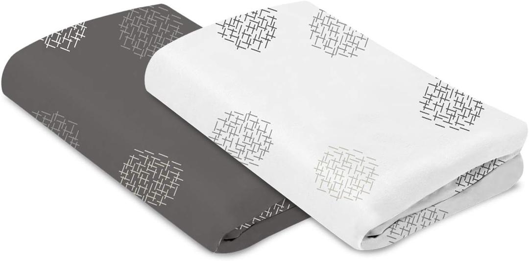 4moms breeze Bassinet Sheets, For Baby Bassinets and Furniture, Machine Washable and 100% Cotton, White & Grey, 2 Pack,2 Count (Pack of 1)