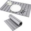 Stone Dish Drying Mat for Kitchen Counter,24"x16"  Collapsible Quick Drying Dish Mats,Absorbent Diatomaceous Earth Mat for Dishes,Cups,Utensils,Match Any Countertop (Light Gray)