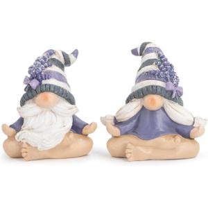Hodao 2PCS Zen Lavender Meditation Gnomes Figurines Set- Yoga Themed Inspired Home Table & Shelf Decor for Relaxation & Serene Living Spaces Yoga Lavender Decor Retirement Gifts for Women (Grey-3)