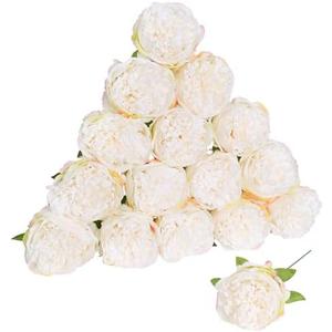 Fqueelvys 16pcs Peony Artificial Flowers Fake Peonies Bulks Cream White Silk Peonies Flowers Faux Peony Flowers Heads with Stems for Home Wedding Party Festival Baby Shower Decorations (Cream White)