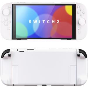 PlayVital Hard Case for Nintendo Switch 2 with Extra Stand & Thumb Grip Caps | Split Design, Dockable Protective Full-Body Shell Cover for Nintendo Switch 2 | Solid Color Series, White