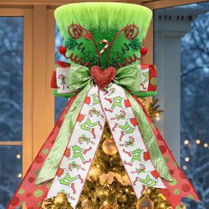 nuvagiki Christmas Tree Topper, Christmas Decorations Indoor, Large Green Velvet Hat with Glitter Ribbon Bow, Christmas Tree Ornaments Decorations for Home, Xmas Holiday Winter Gift Decor