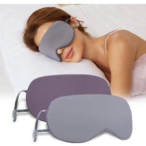 Sleeping Mask 2 Pack, Warm, Cool Double-Sided Use of Sleep Mask, Super Soft Blindfold with Adjustable Strap, Block Out Light, Comfort Sleep Eye Mask for Travel Meditation Nap (Dark Gray/Light Gray + Purple/Pink)
