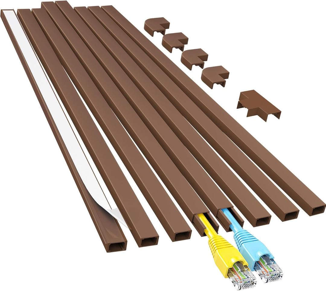 Yecaye Cord Hider, 113in Brown Cord Covers for Wires on Wall, One-Cord Cord Organizer, Easy Install Cable Management Kit, Cord Cover Home Office, W0.59in H0.4in, Brown (Small)