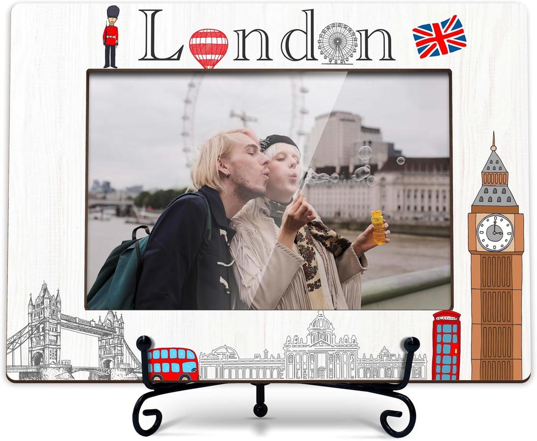 London Picture frame-Wedding, Honeymoon, Vacation in London, London Decor, 4x6 Photo Frame for Desk Display, Wooden Photo Frame -J12