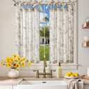 jinchan Floral Kitchen Curtains 36 Inch Linen Tier Curtains Farmhouse Cafe Half Window Drapes Over Sink Light Filtering Taupe on Beige for Living Room Laundry Tie Top 2 Panels