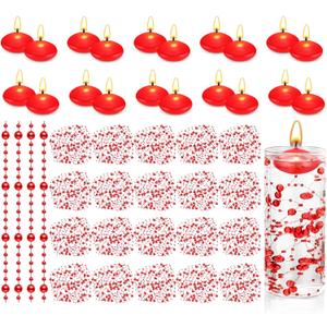 Fumete 40 Pcs Red Wedding Floating Candles Pearl Strings for Centerpieces Small Unscented Floating Wedding Candles Vase Fillers Table Decoration for Anniversary Birthday Engagement Home Decor