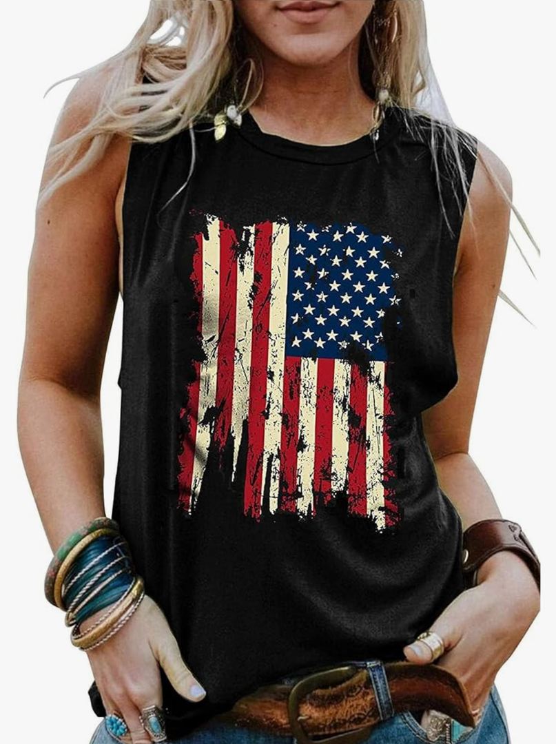 American Flag Tank Tops Women Patriotic Shirt USA Flag Stars Stripes Print Sleeveless T-Shirt 4th of July Tee Tops,M
