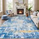 8x10 Area Rugs for Living Room, Washable Sky Blue Gold Large Rug | Machine Washable; Stain-Resistant; Low Pile; Non-Slip; Modern Abstract; Carpet for Bedroom Dining Office Nursery Home