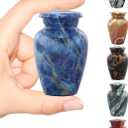 Marble Finish Keepsake Sharing Urn  Mini Metal Cremation Urn for Human or Pet Ashes  Small Memorial Token Urn with Velvet Bag & Funnel  A Perfect Tribute & Gift for Families (Exotic Blue)