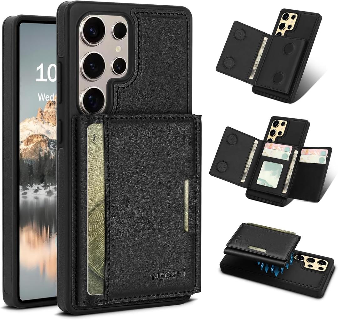 Godzoen for Samsung Galaxy S25 Ultra Wallet Case, 2-in-1 Detachable Magnetic Wallet Case, Card Holder RFID Blocking, Fashionable Faux Leather Card Slot & Folding Design (Black)