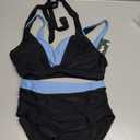 BMJL Women's High Waisted Bikini Sets Tummy Control Swimsuits Two Piece Color Block Modest Bathing Suit (Medium, Black and Blue)