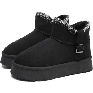 FINIWOR Snow Boots for Women Waterproof, Warm Fur Lined Mini Womens Boots Winter, Fall Ankle Boots Platform Non-slip (8, Black)