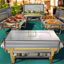 9Qt Chafing Dishes for Buffet 4 Pack [Multiple Size Food Pans] | Chafing Dish Buffet Set [Screw-free Installation] with Stackable Design [Less Storage Space] for Wedding/Party