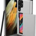 Compatible with Samsung Galaxy S24 Ultra Wallet Case with Credit Card Holder Hidden Card Slot Slim Shockproof Protective Hard Cover for Women Man (Silver)