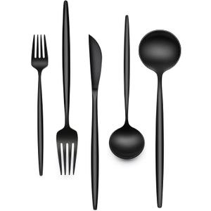30-Piece Black Silverware Set, Flatware Set for 6, Food-Grade Stainless Steel Tableware Cutlery Set, Utensil Sets Kitchen Cutlery for Home Office Restaurant Hotel