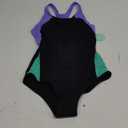Beautikini Period Swimwear One Piece Leakproof Menstrual Swimsuit Racerback Color Block Bathing Suit for Teen Girls Women (Small, Black/Purple/Biscay Green)