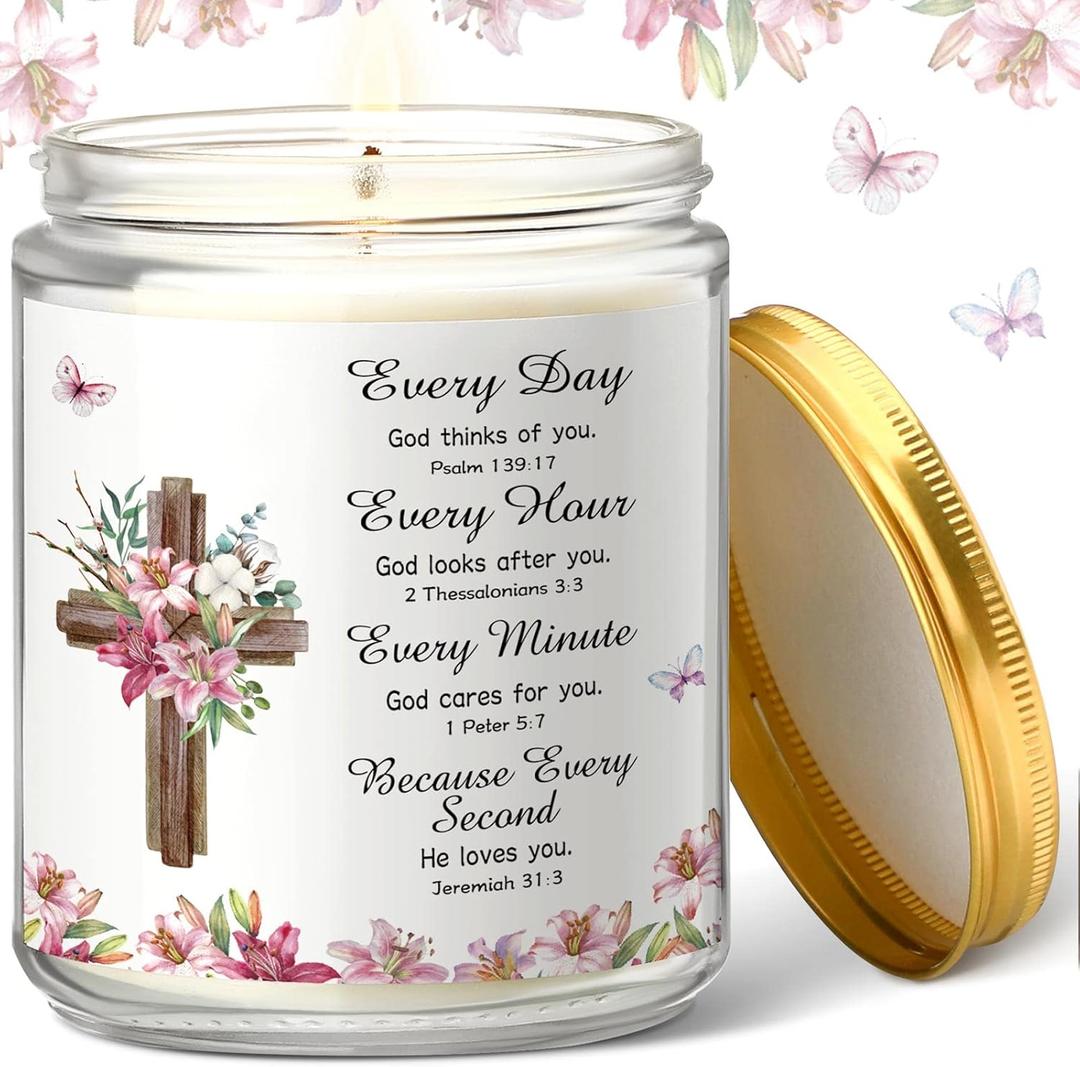 Frienda Christian Prayer Candle Gift Religious Lavender Scented Candle Inspirational Christian Gift for Women Sister Teacher Coworker (Bible)