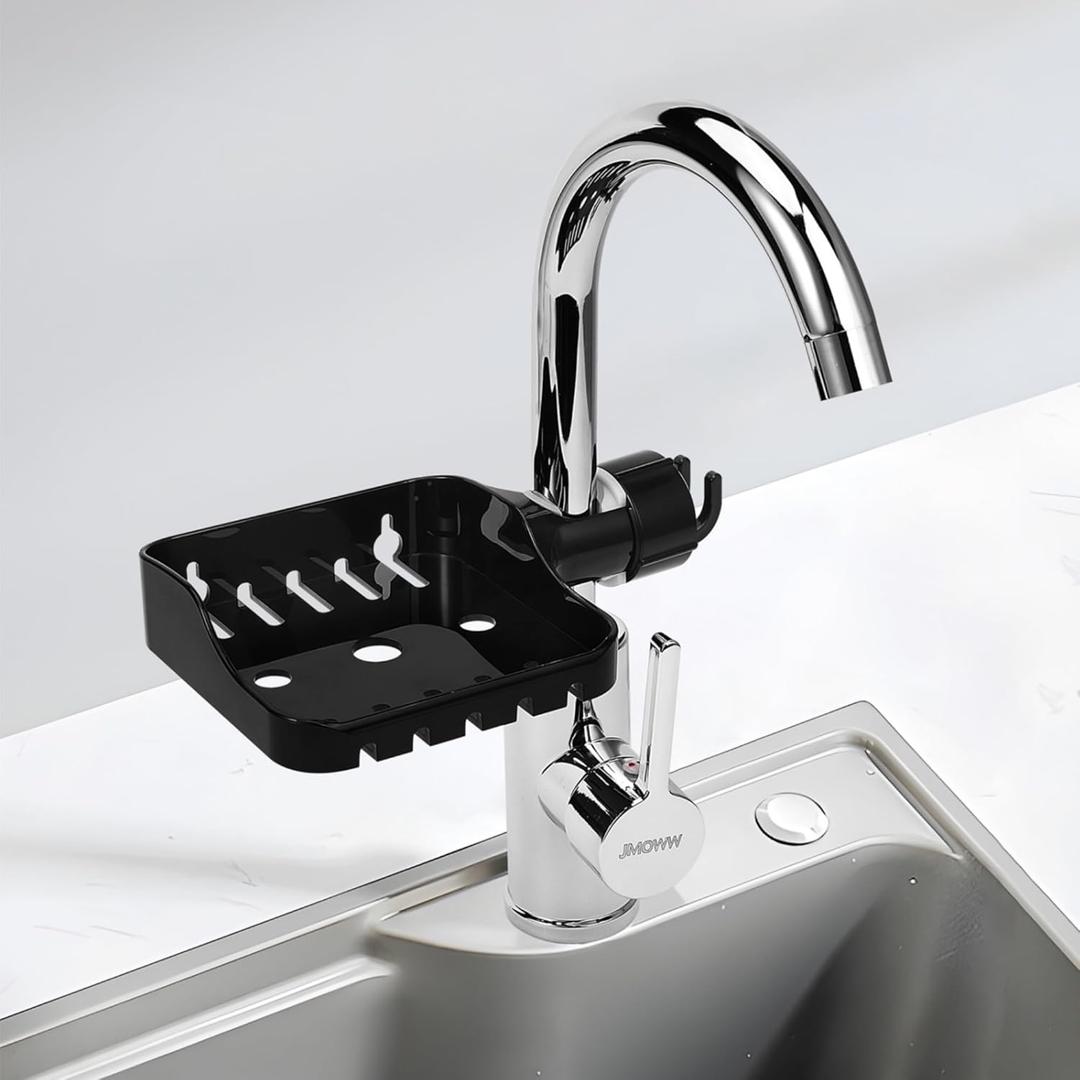 Kitchen Sink Organizer Space-Saving Sponge Holder Non-Slip Sink Caddy Rack, 6lb Capacity, Durable Rust-Resistant Storage for Kitchen Accessories Faucet Storage Rack Anti Slip Rubber Gasket
