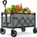 Collapsible Wagon Cart Foldable with 220lbs Weight Capacity, Lightweight Portable Folding Grocery Shopping Cart with Wheels for Camping Sports Beach and Shopping, Grey (Gray)