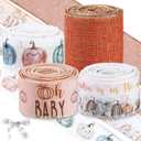 Waydress 4 Rolls Theme Ribbon 2.5 Inch Wired Baby Shower Ribbon for Diaper Cake Wreaths Bows Gift Wrapping DIY Crafts Girl Baby Shower Decoration(A Little Pumpkin,Orange-Brown)