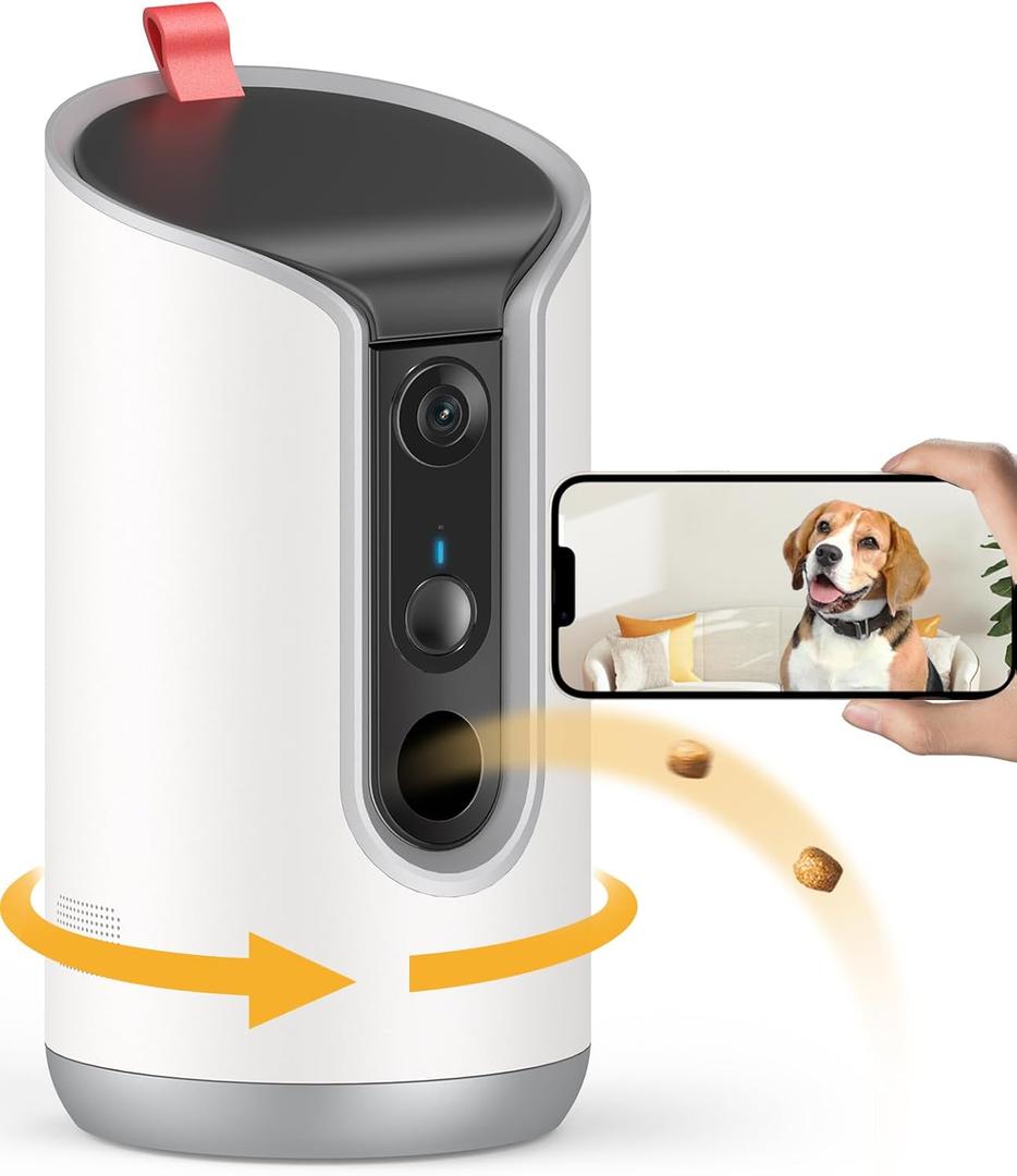 2K Pet Camera Treat Dispenser, 360View Dog Camera with Phone App, 5G&2.4G WiFi 2-Way Talk Pet Cam Indoor for Cats Remote Treat Tossing, Motion Alerts, Auto Tracking