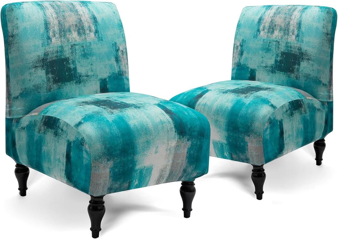 Iauddy Armless Accent Slipper Chair Cover Slipcover,Stretch Spandex Jacquard Fabric Small Checks,Non-Slip Sofa Couch Cover Furniture Protector (Turquoise, 2)