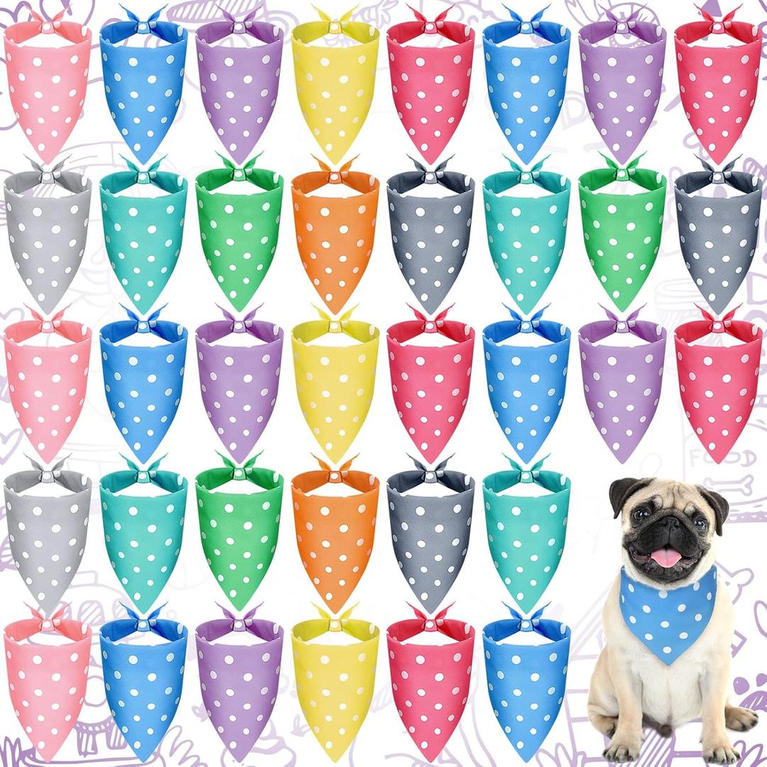 Frienda 20 Pieces Point Adjustable and Washable Dog Bandana Triangle Scarf Kerchiefs Dog Bib Accessories for Small to Puppy Cat(Polka Dots)