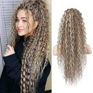 SEIKEA Highlight Drawstring Ponytail Extension, PT005 Isabella 26" Long Bohemia Curly Pony Tail Multi Layered Light Soft Clip in Hair Extensions Ponytail Natural Dark Blonde White Blonde Highlight