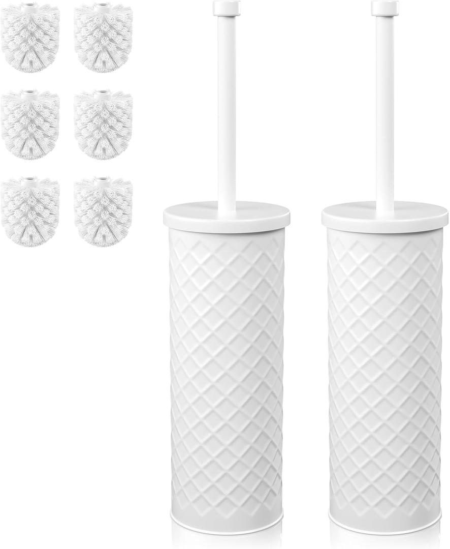 Toilet Bowl Brush and Holder Set 2 Pack with 4 Extra Brush Heads (White)
Extra Long Handle with Splash Guard Cover, Tool-Free Installation, Bathroom Space-Saving, Cleaner Sets for Apartments, RV