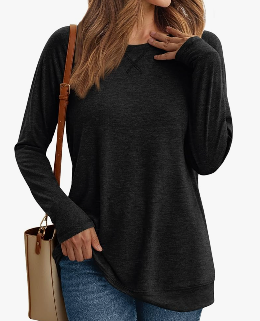 AUTOMET Black Long Sleeve Tops for Women (Large, Black)