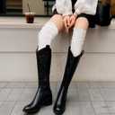 Yolev White Knee High Boot Socks - Knit Womens Long White Thigh High Socks for Boots Stretchy Striped - Thigh Highs Stockings for Women Girls Student Casual (White)