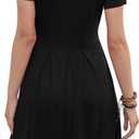 DouBCQ Women's Casual Flowy Pleated Loose Dresses with Pockets (Black, XL)
