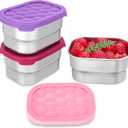 3 Pack Stainless Steel Snack Containers for Kids, 8 oz Easy Open Leak Proof Small Toddler Snack Containers with Silicone Lids, Stackable Metal Lunch Box for Daycare and School (Pink)