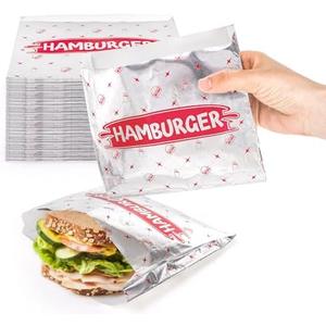 Suwimut 80 Pack Burger Wrappers, Insulated Aluminum Foil Paper Hamburger Sleeves, Grease Proof Sandwich Bags Disposable Takeout Food Sleeves Bulk for Panini's, Hot Sandwich, BBQ, Pretzels