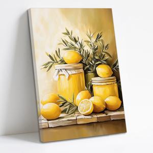 QIXIANG Lemon Wall Art Kitchen Fruits Pictures Citrus Fruit Canvas Prints Yellow Lemon Jars Painting for Living Room Dining Room Decor (yellow,16W x 24L)