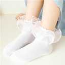 Yenzat Girls Ruffle Socks Pearls Lace Socks for Toddler Little Girls Frilly Dress 3 Pairs (White)
