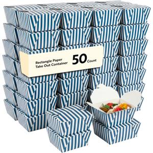 Restaurantware Paper Food Box 50 Count 30 Oz Leakproof Paper Lunch Box Greaseproof Food Container Tab-Lock Design 5.1 x 4.1 x 2.6 Inches Recyclable Blue