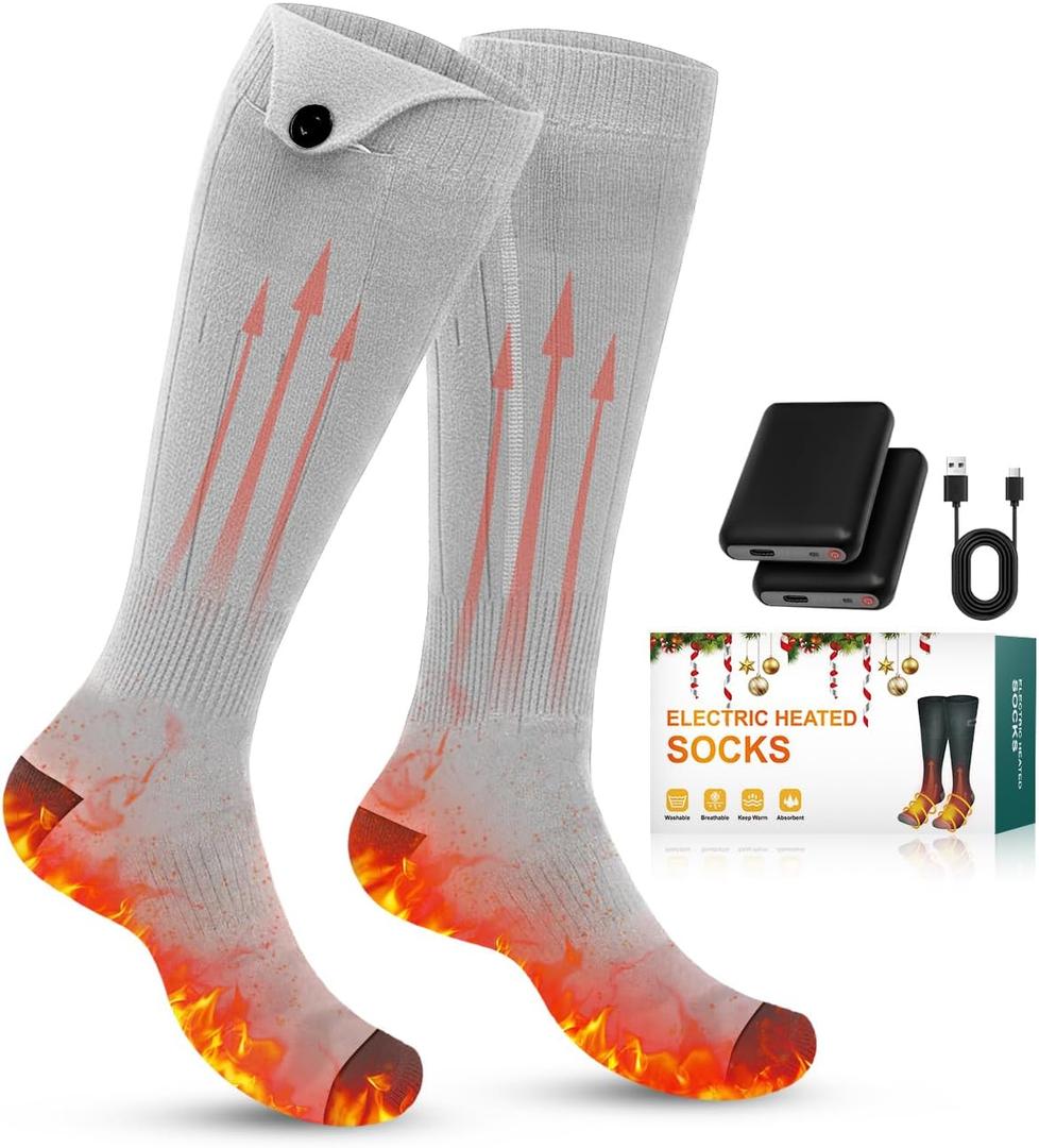 Heated Socks, 3 Heating Settings Washable Heated Sock for Fishing Skiing Hunting Hiking Riding Skating, Christmas Stocking Stuffers Gifts, 5000mAh Rechargeable Electric Socks for Men Women