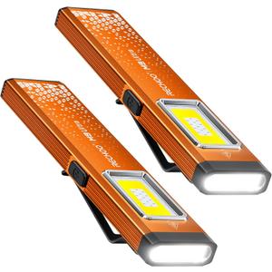 RECHOO Rechargeable Flashlights High Lumens 2Pack, Magnetic EDC Flashlight with Clip, 8 Modes Powerful Pocket LED Flashlight, Waterproof Portable Flat Flashlights for Home Camping Emergency (Orange)