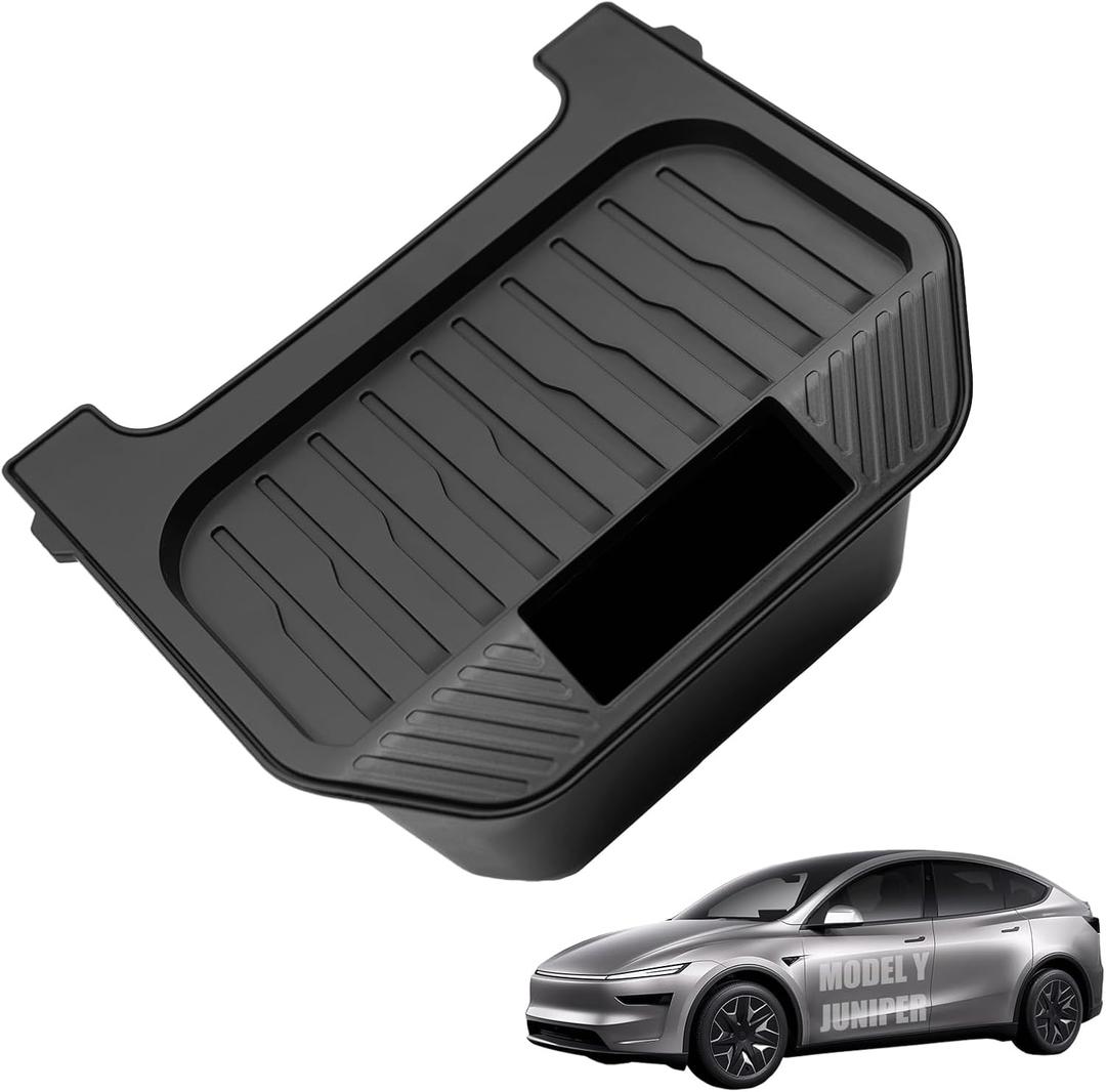 Rear Center Console Organizer for 2025-2026 Tesla Model Y Juniper, Backseat Storage Bin & Trash Can, Snap-In Stable Installation, TPE Partitioned Organizer for Model Y Juniper Accessories
