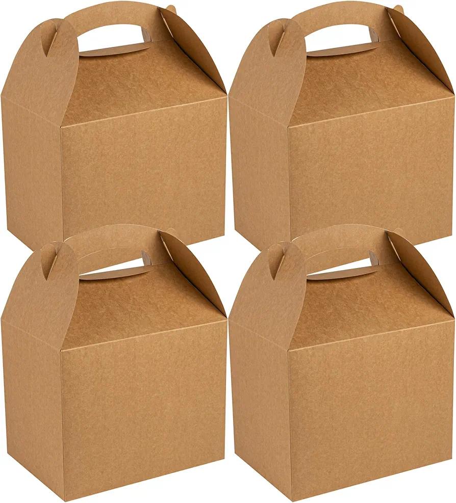 Restaurantware Bio Tek 10 x 7 x 8 Inch Gable Boxes For Party Favors, 25 Attractive Gift Boxes - With Built-In Handle, Greaseproof, Kraft Paper Gable Boxes, For Birthday Parties And Weddings