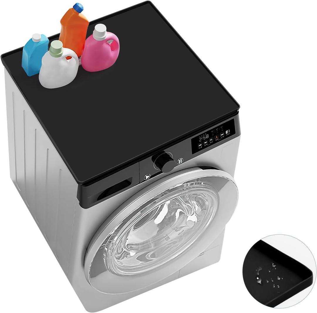 Washer and Dryer Covers, 27“ x 27" Washer and Dryer Top Protector Non-slip Washing Machine Cover Silicone Rubber Mat Support Heat Washer Dryer Top Covers for Laundry Kitchen Home (1PC Black)