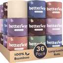 Betterway Unbleached Bamboo Toilet Paper Rolls - Eco-Friendly 3 Ply Toilet Tissue - 36 Long-Lasting Rolls - 360 Sheets/Roll - Organic, FSC Certified, Septic Safe TP - Lint-Free, PFAS-Free Bath Tissue