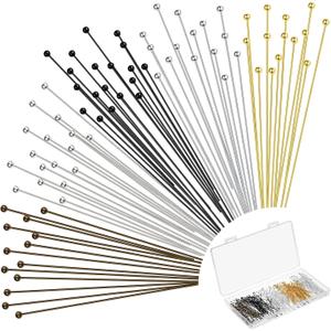 Waydress 500 Pcs 2 Inch Eye Pins for Jewelry Making Flat Head Pins 50 mm Brass Jewelry Making Supplies with Balls Earring Findings for Craft Bracelet Accessories(Gold, Silver, Bronze, White, Black)