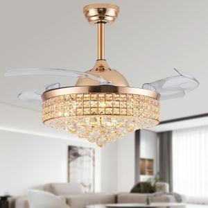 48 Inch Dimmable Crystal Fandelier Ceiling Fans with Light,Chandelier Fan with Remote Control for Bedroom/Living Room,Polished Gold