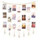 Dahey Macrame Wall Hanging Photo Display Dorm Wall Decor Boho Collage Picture Frame with Wooden Beads Garland Photo String With Clips for Teen Girl College Bedroom Living Room Classroom Christmas Gift