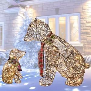 Lighted Polar Bear Family 2PCS - Large All-Weather Pre-Lit Outdoor Christmas Dcor for Front Yard and Lawn with 140 Pre-Strung LED Lights, Zip Ties, Extension Cord, and Ground Stakes - Red/White Lighted Polar Bear Family 2PCS - Large All-Weather Pre-Lit Outdoor Christmas Dcor for Front Yard and Lawn with 140 Pre-Strung LED Lights, Zip Ties, Extension Cord, and Ground Stakes - Red/White