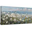 Large blue floral wall decor.Modern beach canvas wall decor item.Coastal Landscape Wall Decor flower landscape painting.Suitable for decoration in living room,bedroom,and home office 24x48 inches